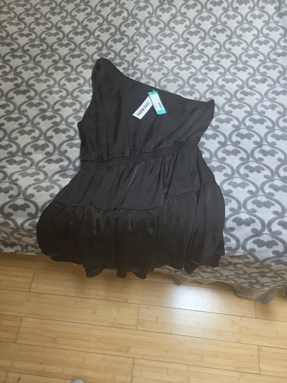 One-Shoulder Black Tiered Mini Dress - Brand: Steve Madden